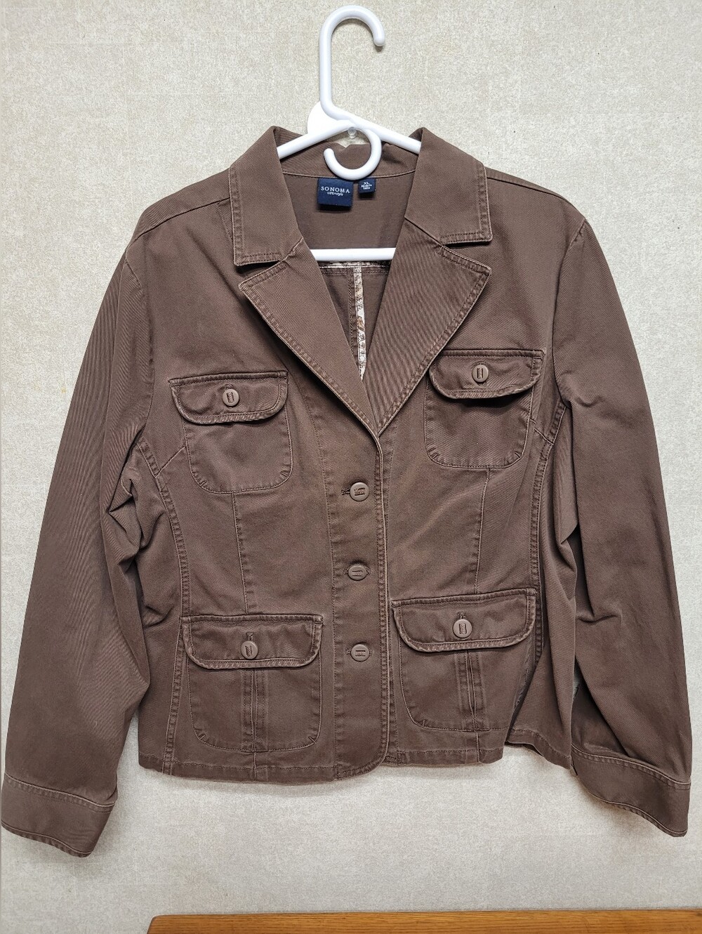 Womans Sonoma Brown Button-Front Utility Jacket. Size-XL